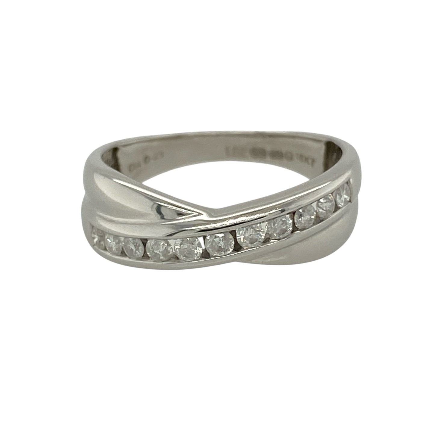 18ct White Gold & Diamond Crossover Band Ring