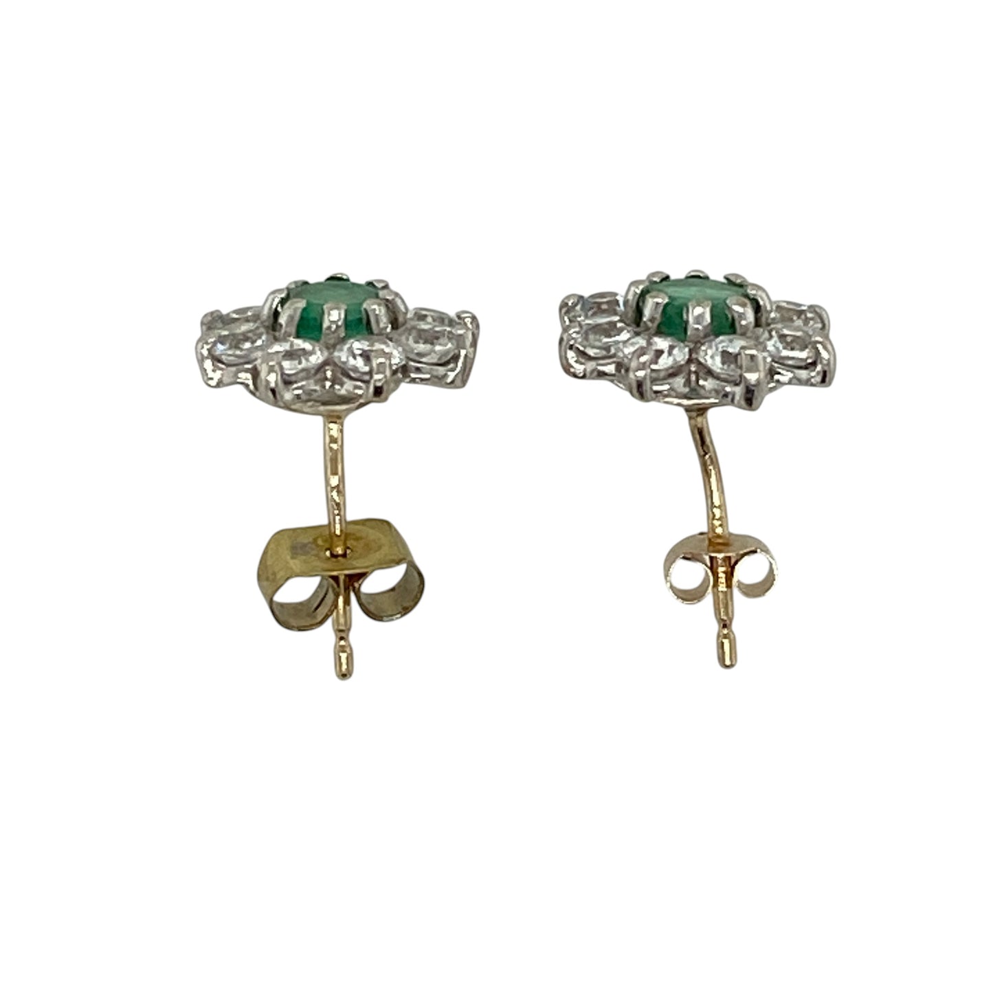 9ct Gold Green Stone & Cubic Zirconia Cluster Stud Earrings