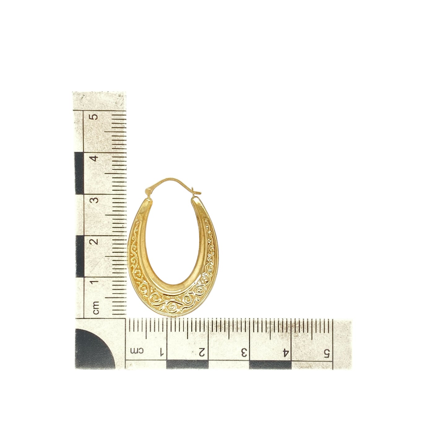 9ct Gold Swirl Patterned Oval Creole Earrings