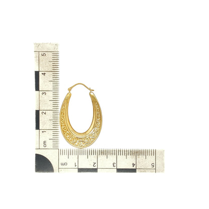 9ct Gold Swirl Patterned Oval Creole Earrings