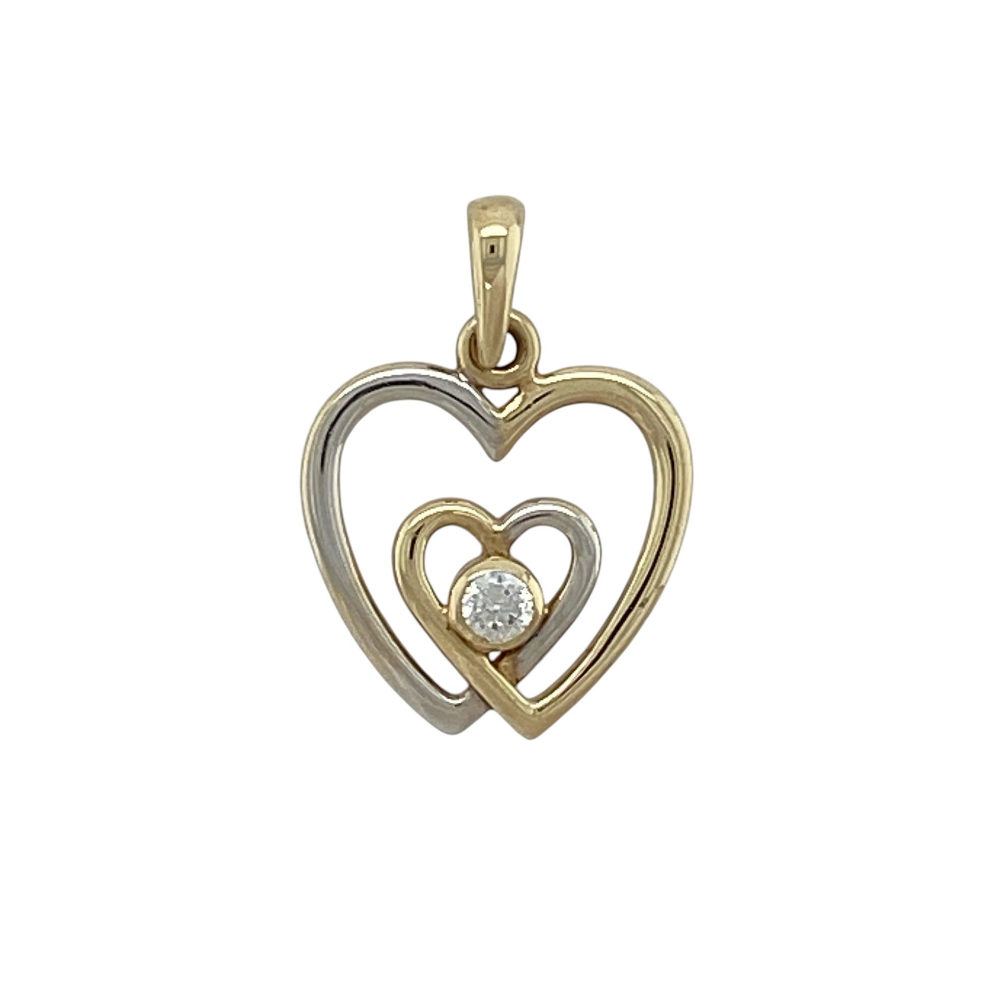 9ct Gold & Cubic Zirconia Double Heart Pendant