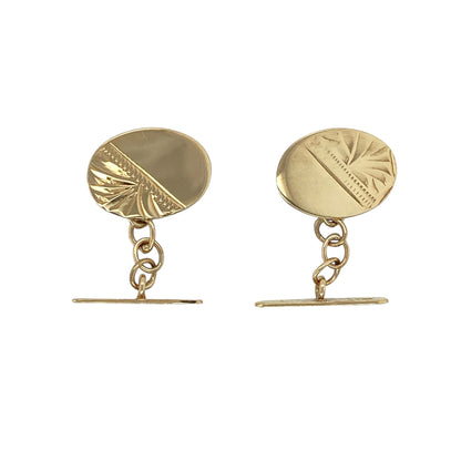 9ct Gold Patterned Oval Cufflinks