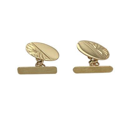9ct Gold Patterned Oval Cufflinks
