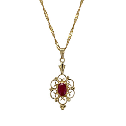 9ct Gold & Ruby Filigree 18" Necklace
