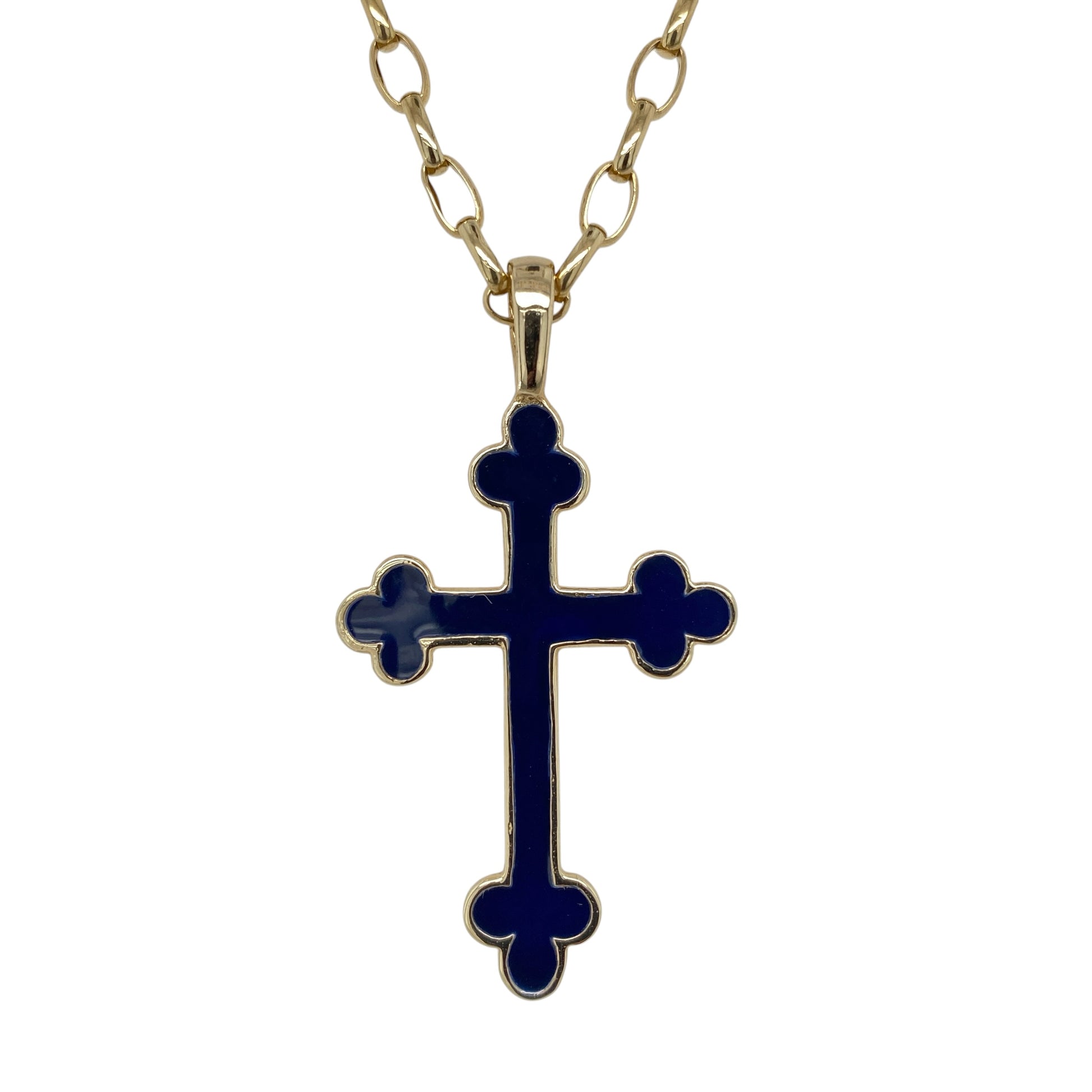 9ct Gold & Blue Enamel Cross 22" Necklace