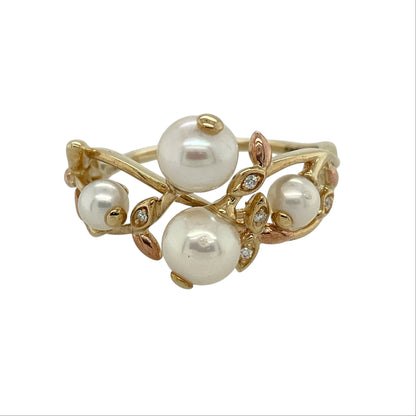 9ct Gold Diamond & Pearl Valley of Lily Clogau Ring