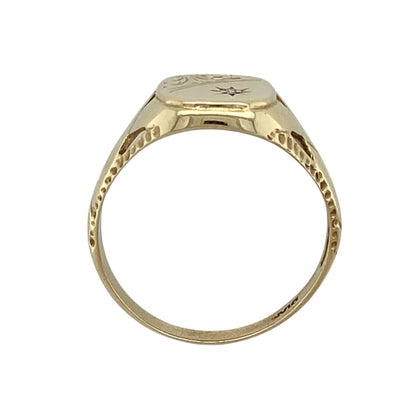 9ct Gold & Diamond Patterned Signet Ring