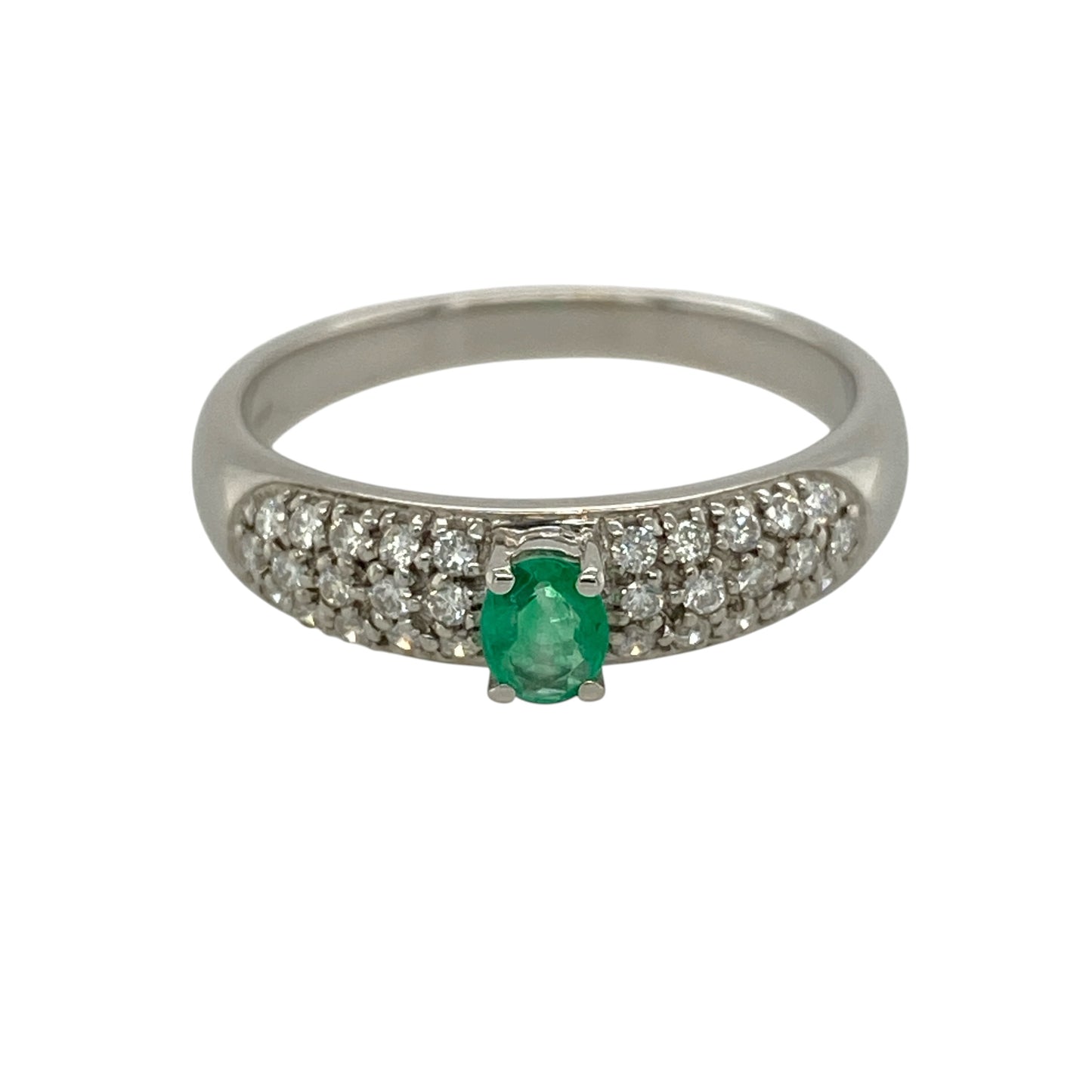 18ct White Gold Diamond & Emerald Band Ring