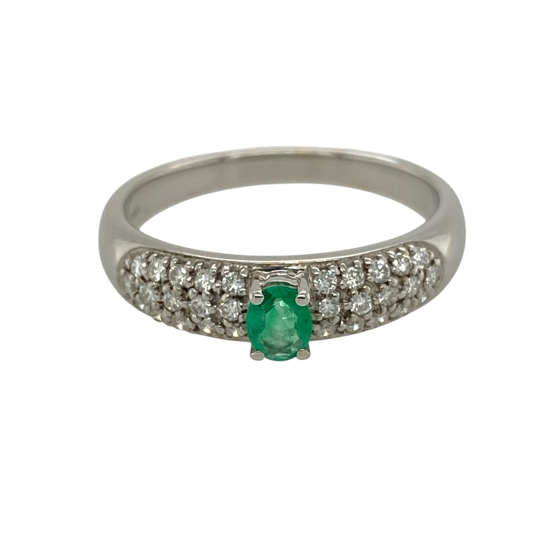 18ct White Gold Diamond & Emerald Band Ring