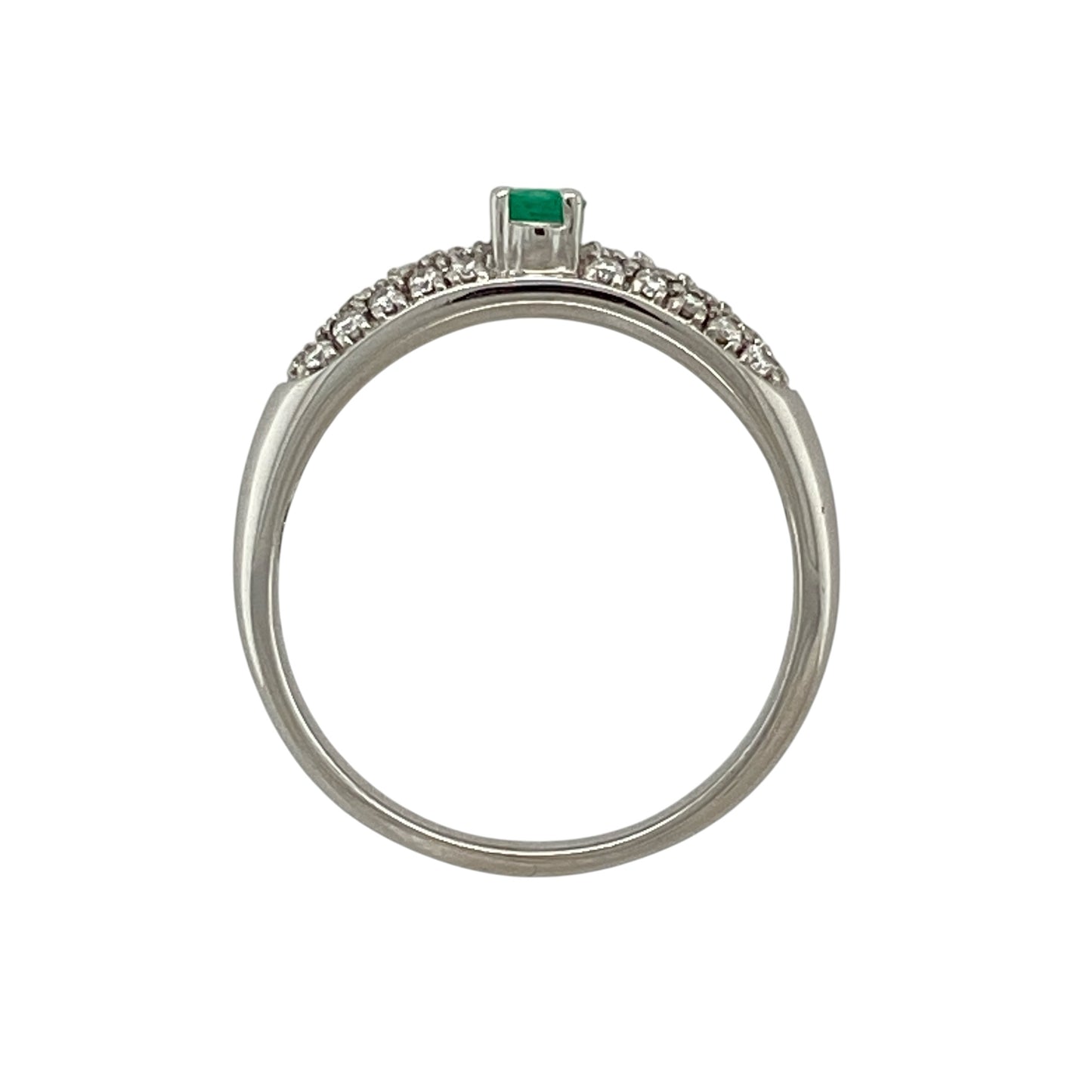 18ct White Gold Diamond & Emerald Band Ring