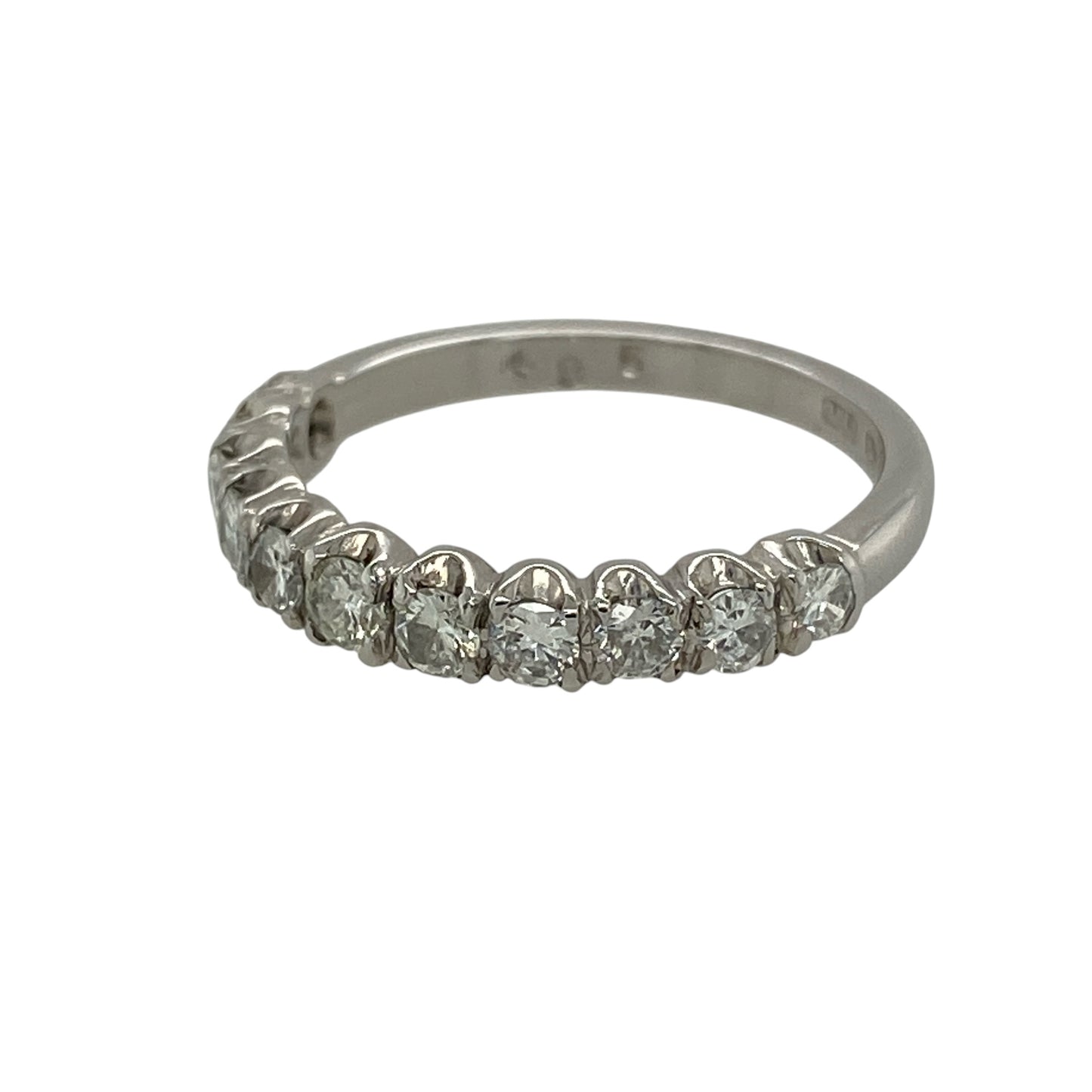 Add timeless sparkle and refined elegance to your fine jewellery collection with this pre-owned 18ct white gold diamond band ring, featuring approximately 0.44ct of diamond content in a classic and versatile design.

Design: The ring showcases an elegant diamond-set band design measuring approximately 3mm wide across the front. Its refined proportions and sparkling diamond detailing create a timeless appearance suitable for everyday wear, special occasions or pairing alongside other rings.