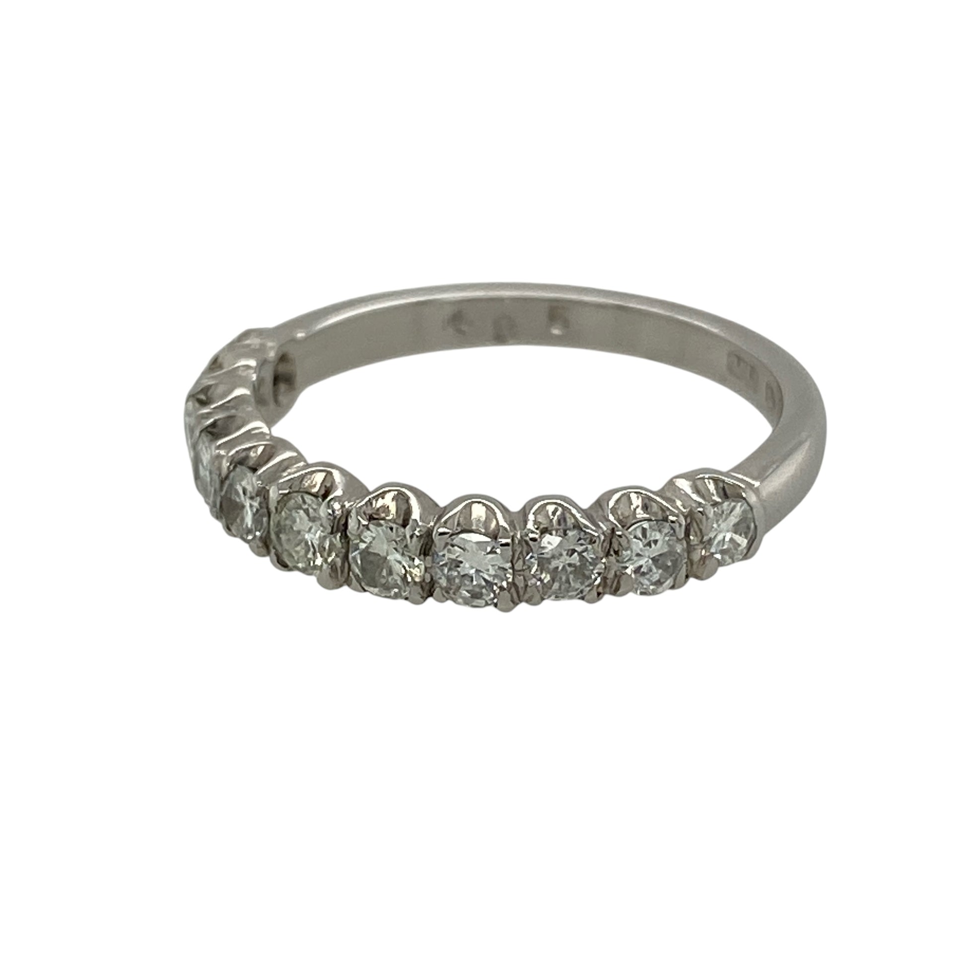 Add timeless sparkle and refined elegance to your fine jewellery collection with this pre-owned 18ct white gold diamond band ring, featuring approximately 0.44ct of diamond content in a classic and versatile design.

Design: The ring showcases an elegant diamond-set band design measuring approximately 3mm wide across the front. Its refined proportions and sparkling diamond detailing create a timeless appearance suitable for everyday wear, special occasions or pairing alongside other rings.