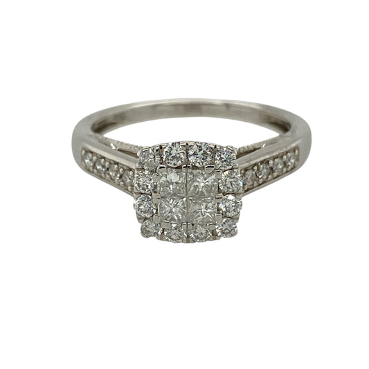 9ct White Gold & Diamond Cluster Ring