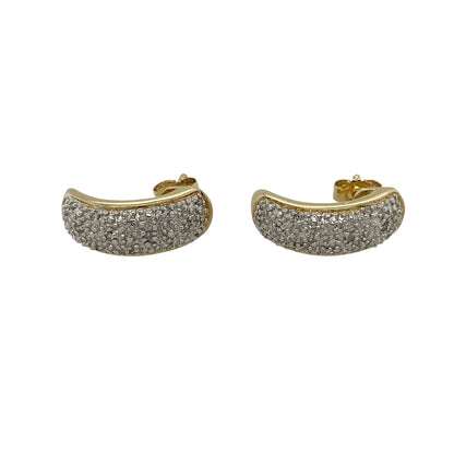 Add refined sparkle and versatile two-tone styling to your jewellery collection with these pre-owned 9ct yellow and white gold diamond half hoop curved bar stud earrings, featuring an elegant design suitable for both everyday wear and special occasions.

Design: The earrings showcase a stylish half hoop curved bar design that follows the natural shape of the earlobe, creating an elegant and contemporary appearance.