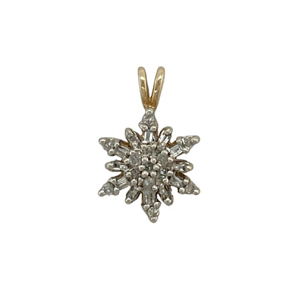 9ct Gold & Diamond Snowflake Cluster Pendant
