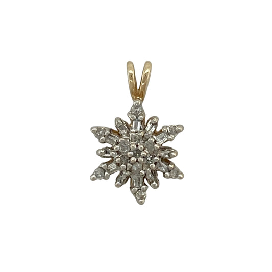 9ct Gold & Diamond Snowflake Cluster Pendant
