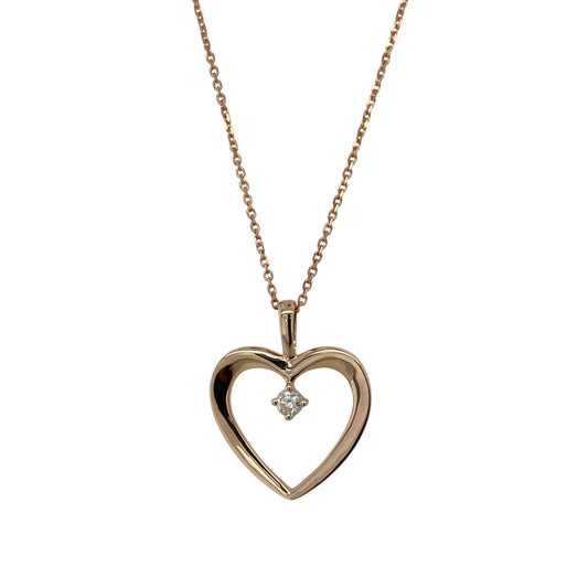 9ct Gold & Diamond Open Heart 16" Necklace