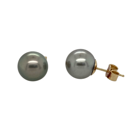 14ct Gold & Grey Pearl Stud Earrings