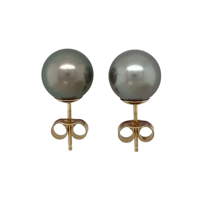 14ct Gold & Grey Pearl Stud Earrings