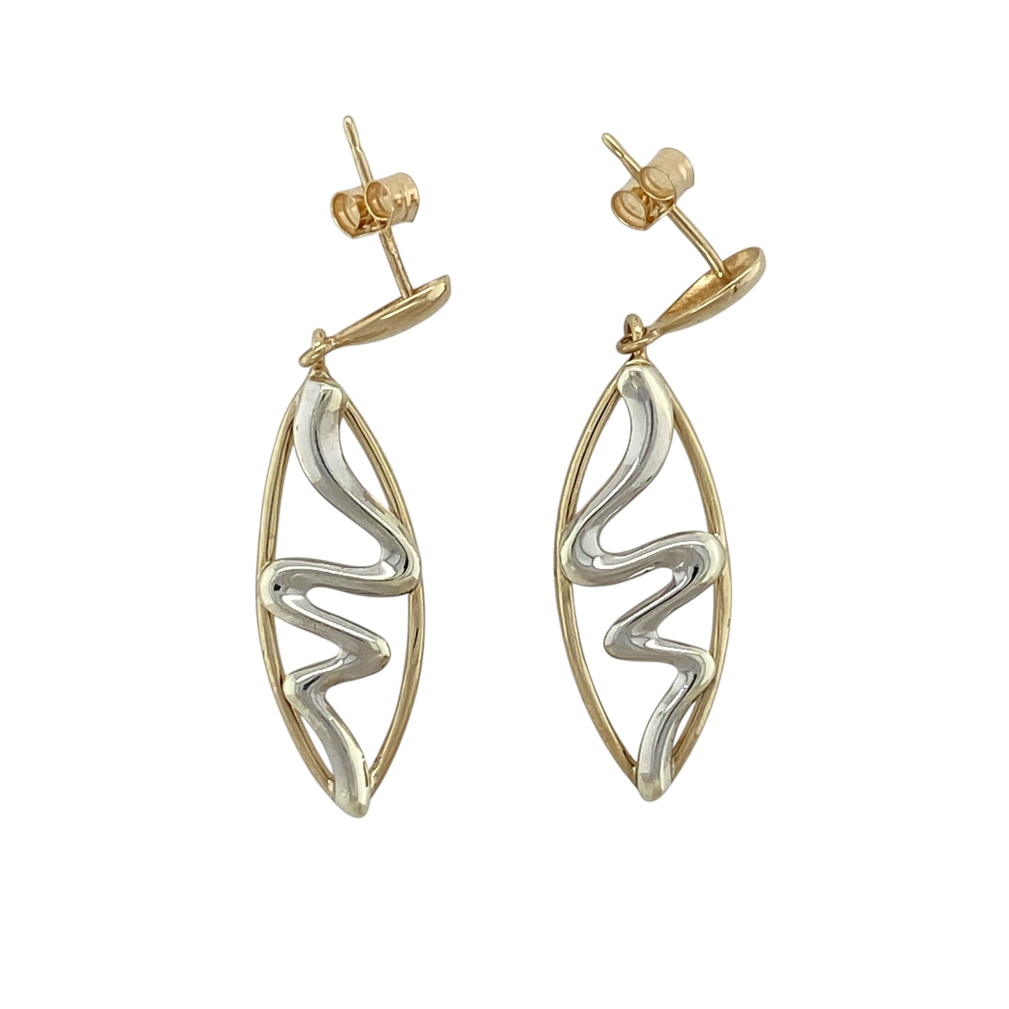 9ct Gold Squiggle Marquise Shaped Drop Earrings