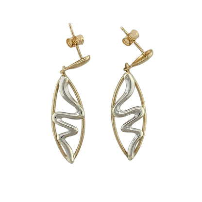 9ct Gold Squiggle Marquise Shaped Drop Earrings