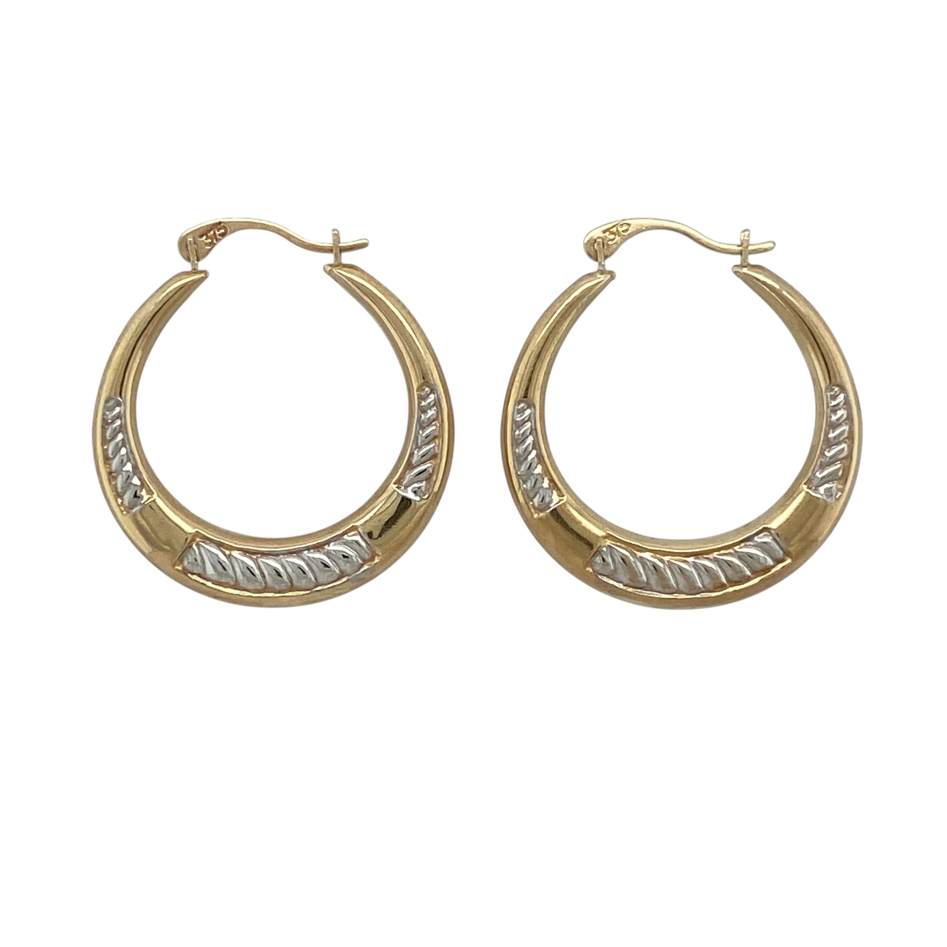 9ct Gold Patterned Hoop Creole Earrings
