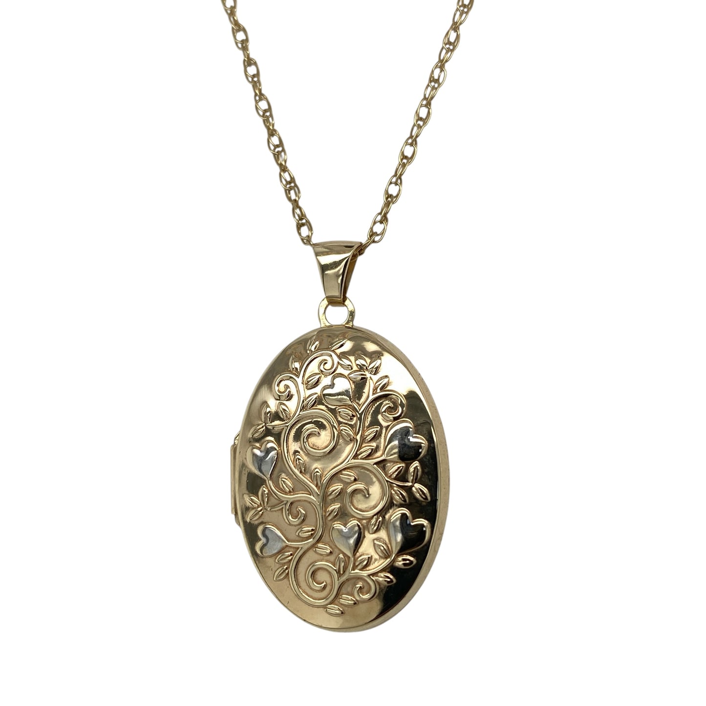 9ct Gold Heart Patterned Oval Locket 24" Necklace