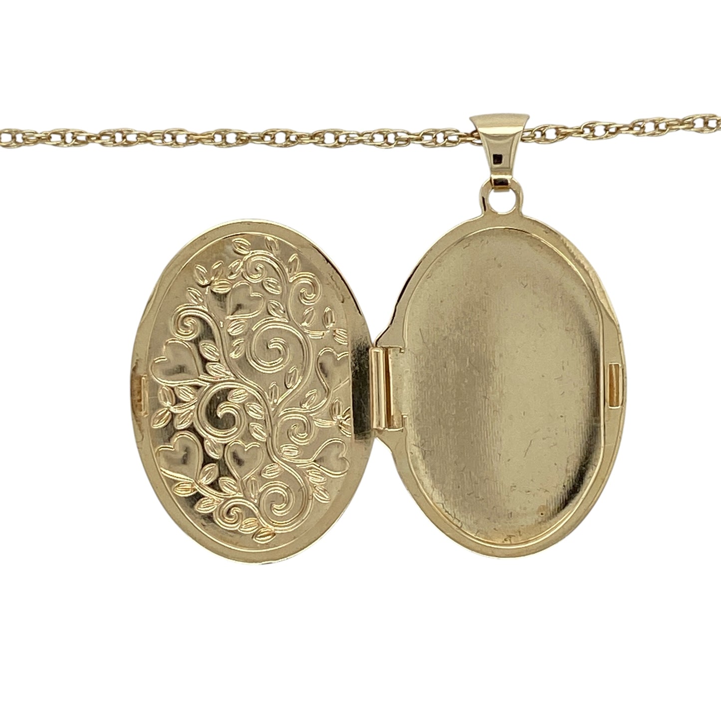 9ct Gold Heart Patterned Oval Locket 24" Necklace