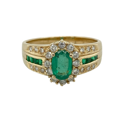 14ct Gold Diamond & Emerald Cluster Ring
