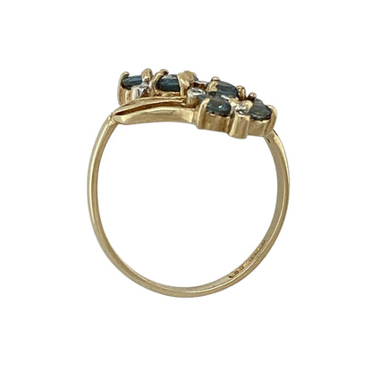 9ct Gold Diamond & Sapphire Double Cluster Flower Twist Ring