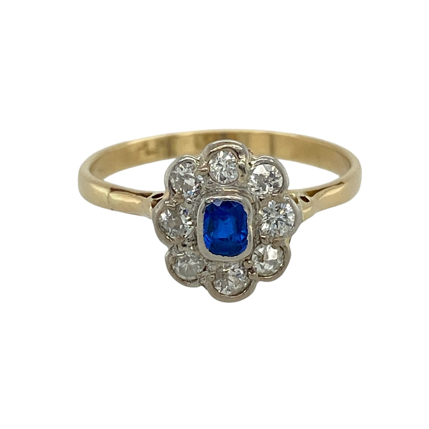 18ct Gold & Platinum Diamond & Sapphire Cluster Ring