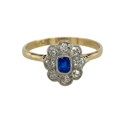 18ct Gold & Platinum Diamond & Sapphire Cluster Ring