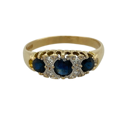 18ct Gold Diamond & Sapphire Trilogy Ring