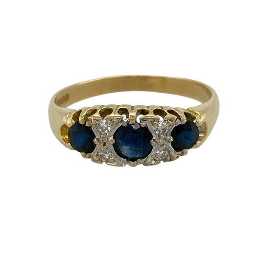 18ct Gold Diamond & Sapphire Trilogy Ring