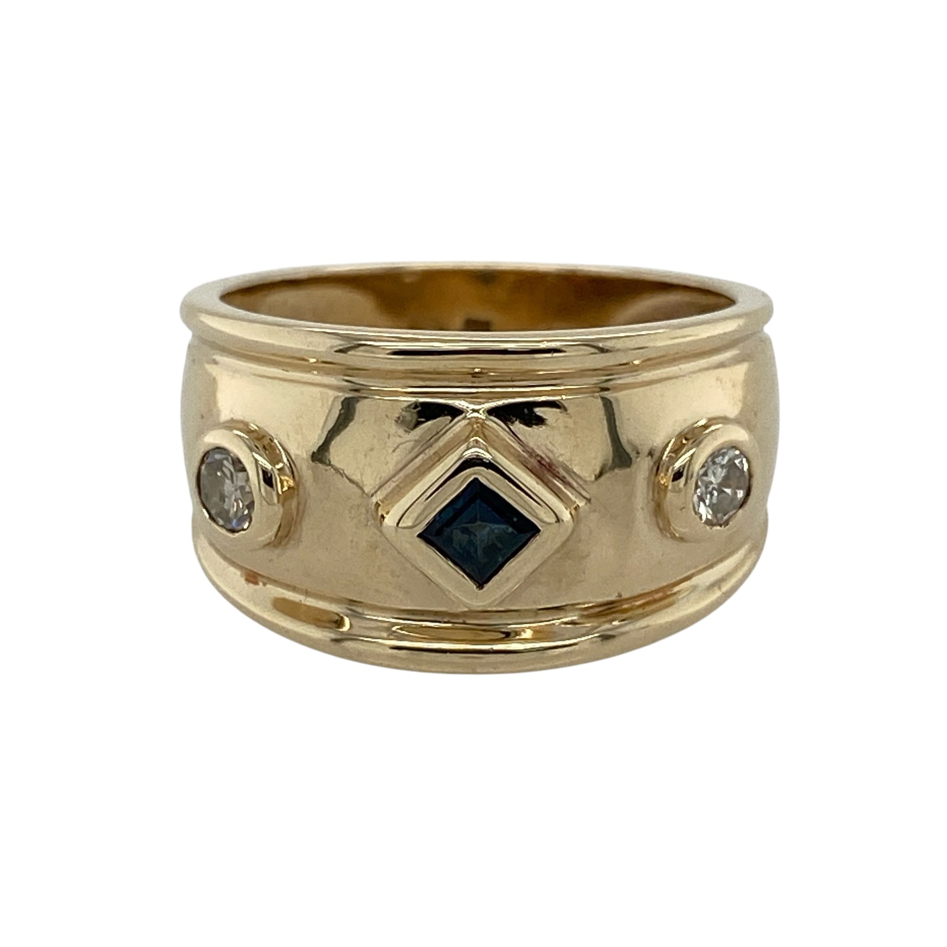9ct Gold Diamond & Sapphire Wide Band Ring