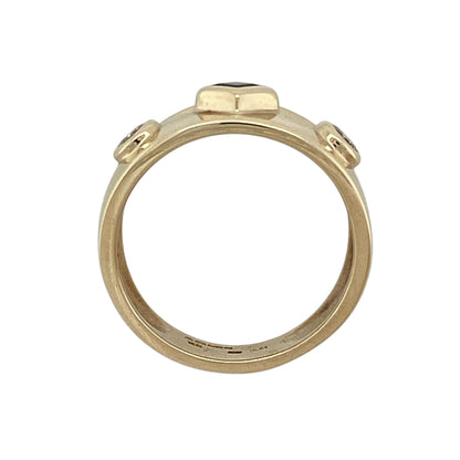 9ct Gold Diamond & Sapphire Wide Band Ring