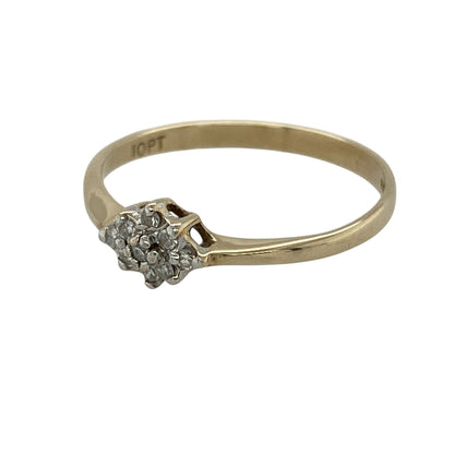 Add understated elegance and delicate sparkle to your jewellery collection with this pre-owned 9ct yellow gold diamond small cluster ring, featuring a classic cluster design with timeless appeal.

Design: The ring showcases a refined cluster-style setting measuring approximately 6mm high across the front. Its compact design offers subtle sparkle and an elegant appearance, making it ideal for everyday wear or as a versatile addition to any jewellery collection.