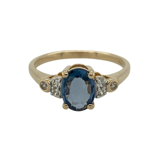 9ct Gold Sapphire & Cubic Zirconia Ring