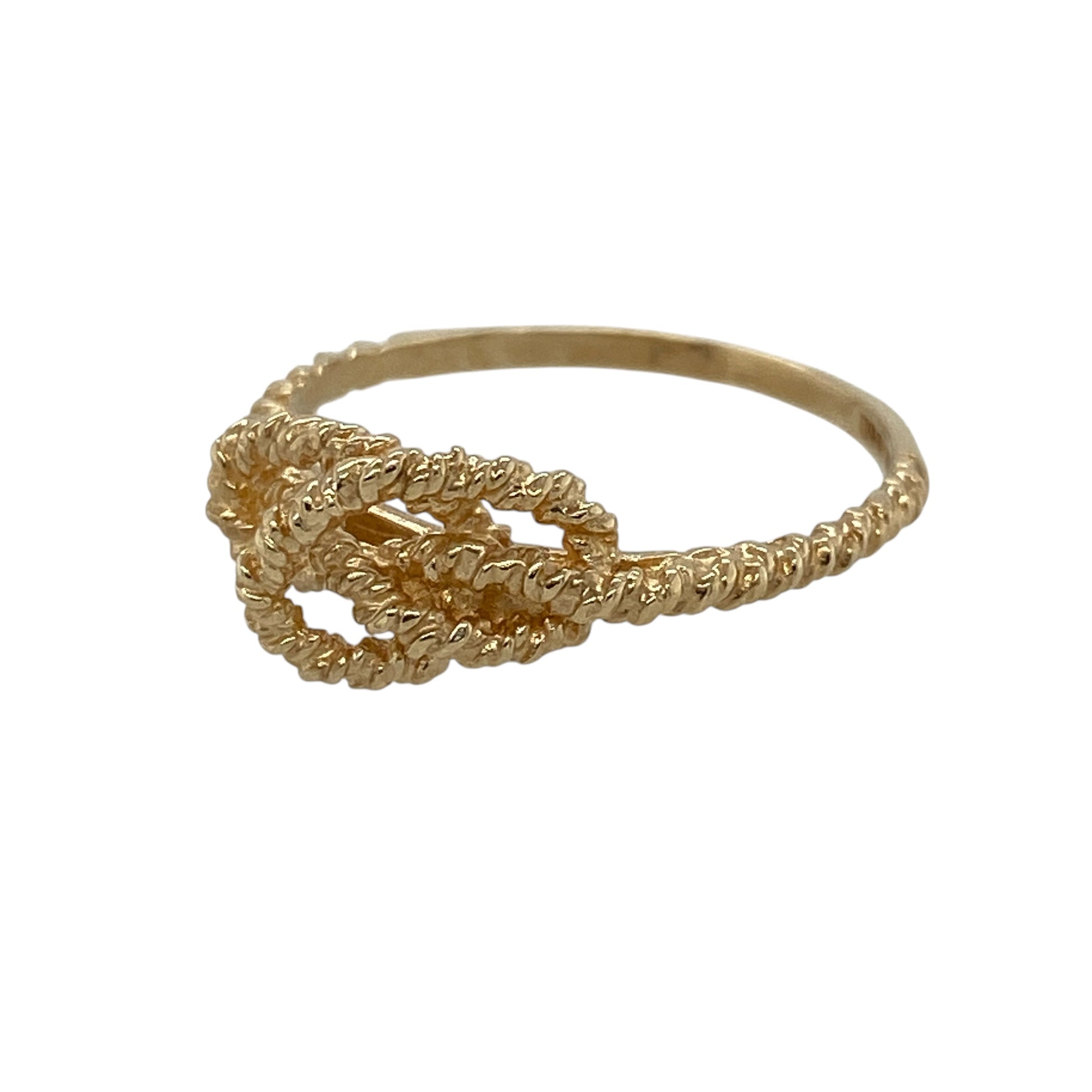 Add timeless character and attractive texture to your jewellery collection with this pre-owned 9ct yellow gold rope-style knot ring, featuring an elegant intertwined design with a distinctive decorative finish.

Design: The ring showcases a classic knot-style design formed from flowing rope-inspired sections of yellow gold. The intertwined arrangement creates texture, depth and visual interest, giving the ring an elegant and versatile appearance suitable for everyday wear or special occasions.