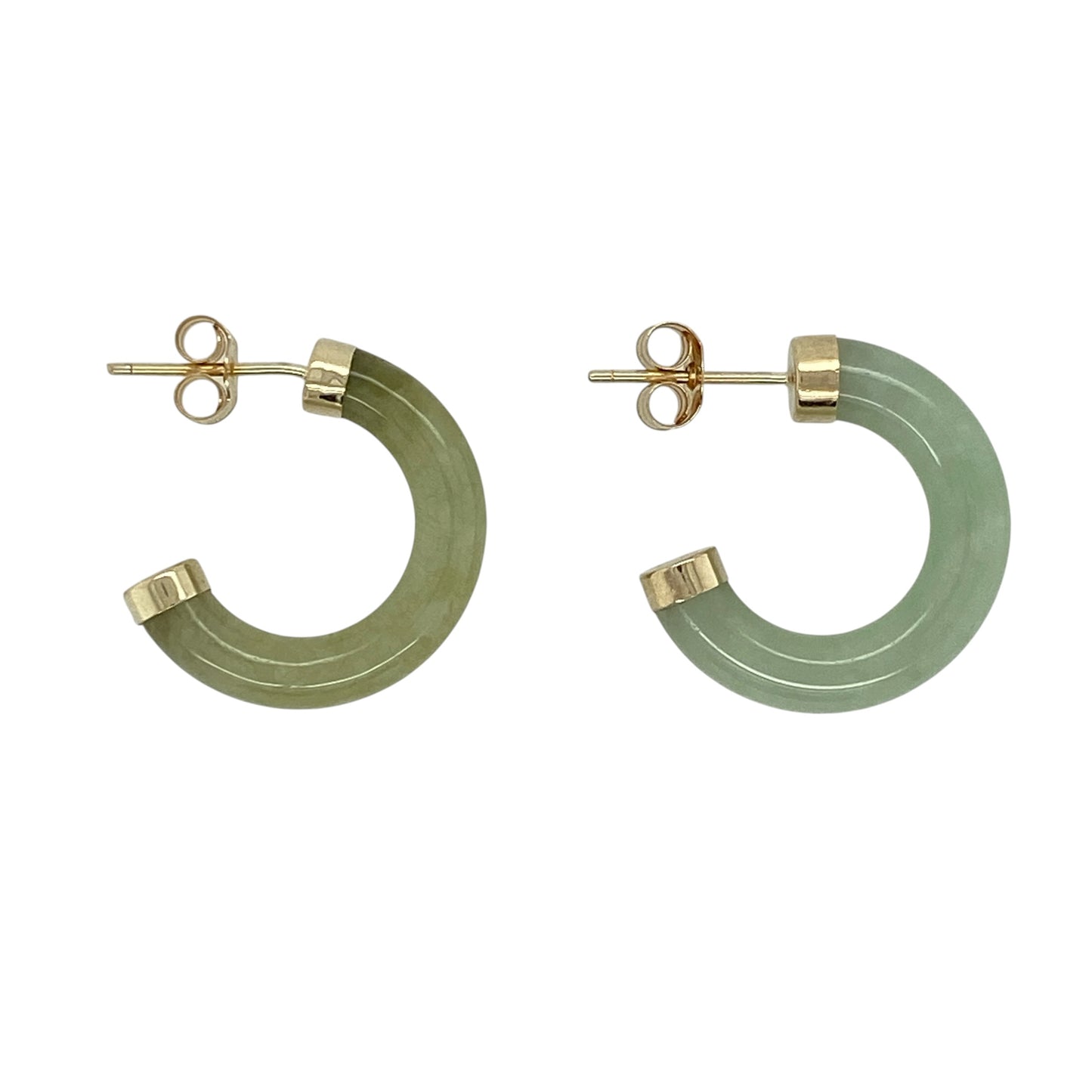 9ct Gold & Jade Half Hoop Stud Earrings