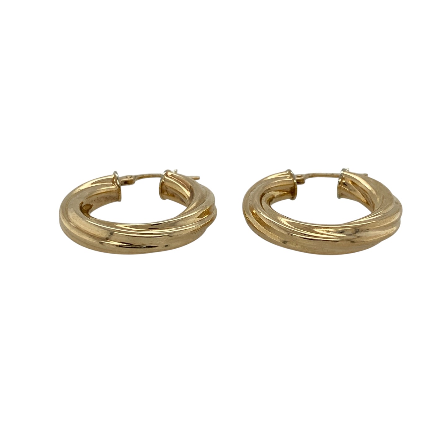 Add timeless style and attractive texture to your jewellery collection with these pre-owned 9ct yellow gold twisted hoop creole earrings, featuring a classic design with distinctive decorative detailing.

Design: The earrings showcase a traditional hoop creole profile enhanced with elegant twisted detailing. The flowing design creates texture, dimension and visual interest, giving the classic hoop shape a distinctive appearance suitable for everyday wear or special occasions.