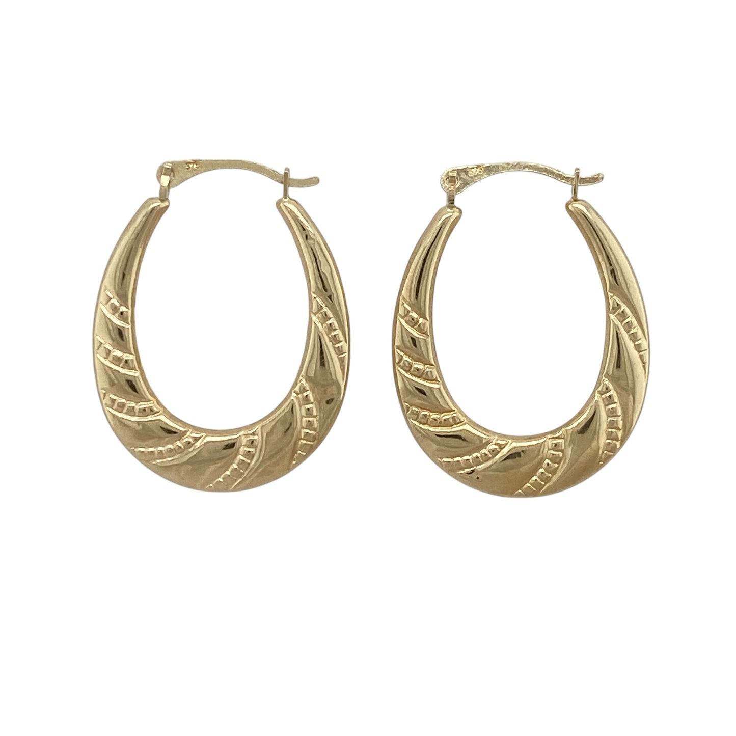9ct Gold Textured Twist Oval Creole Earrings