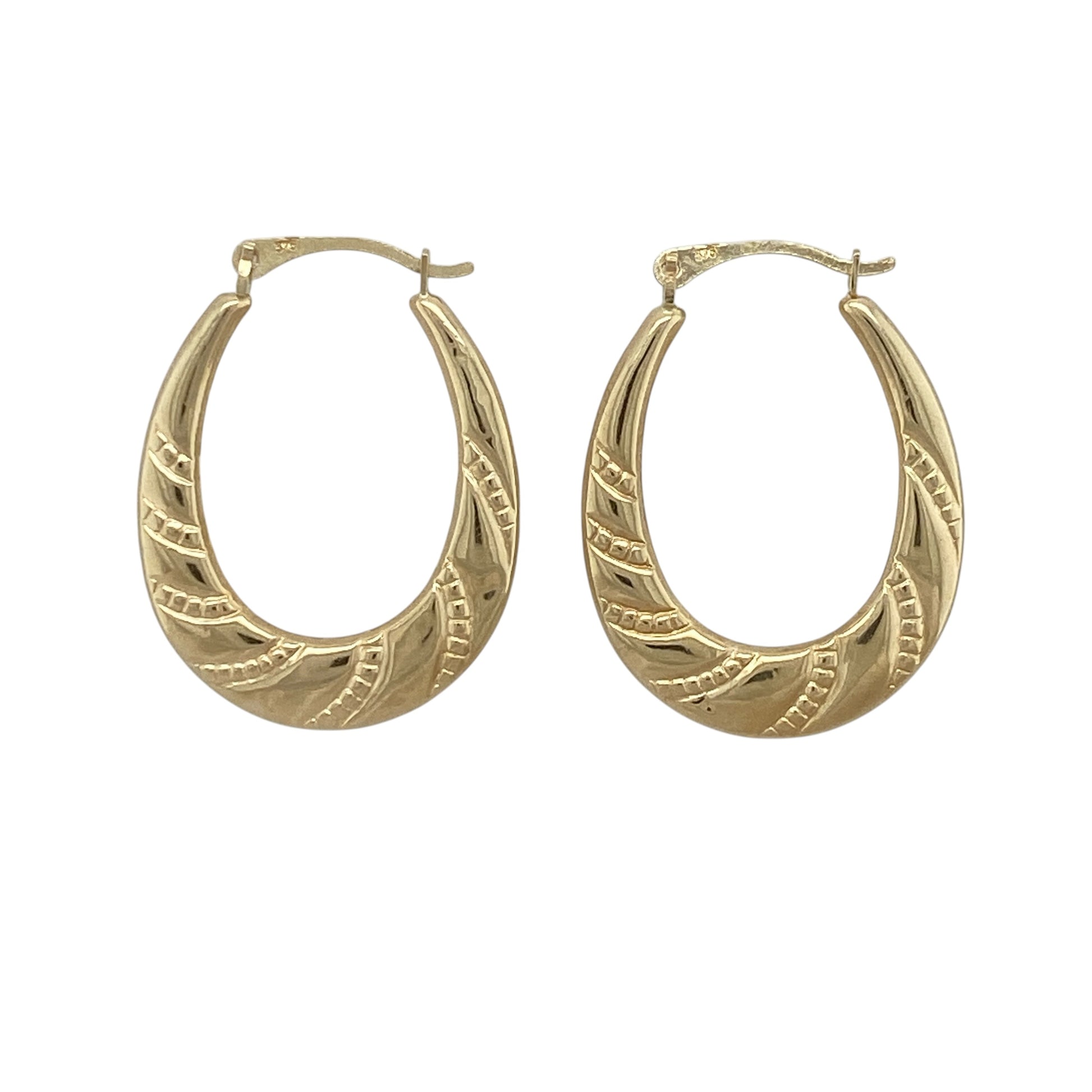 9ct Gold Textured Twist Oval Creole Earrings