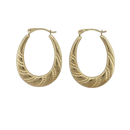 9ct Gold Textured Twist Oval Creole Earrings