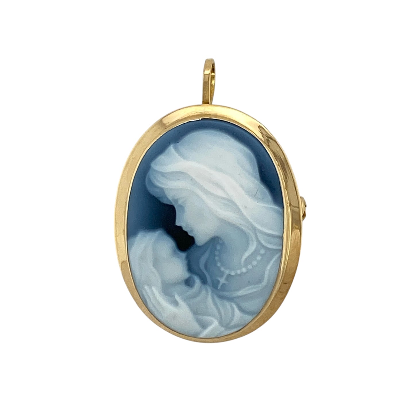 9ct Gold & Blue Cameo Oval Pendant/Brooch