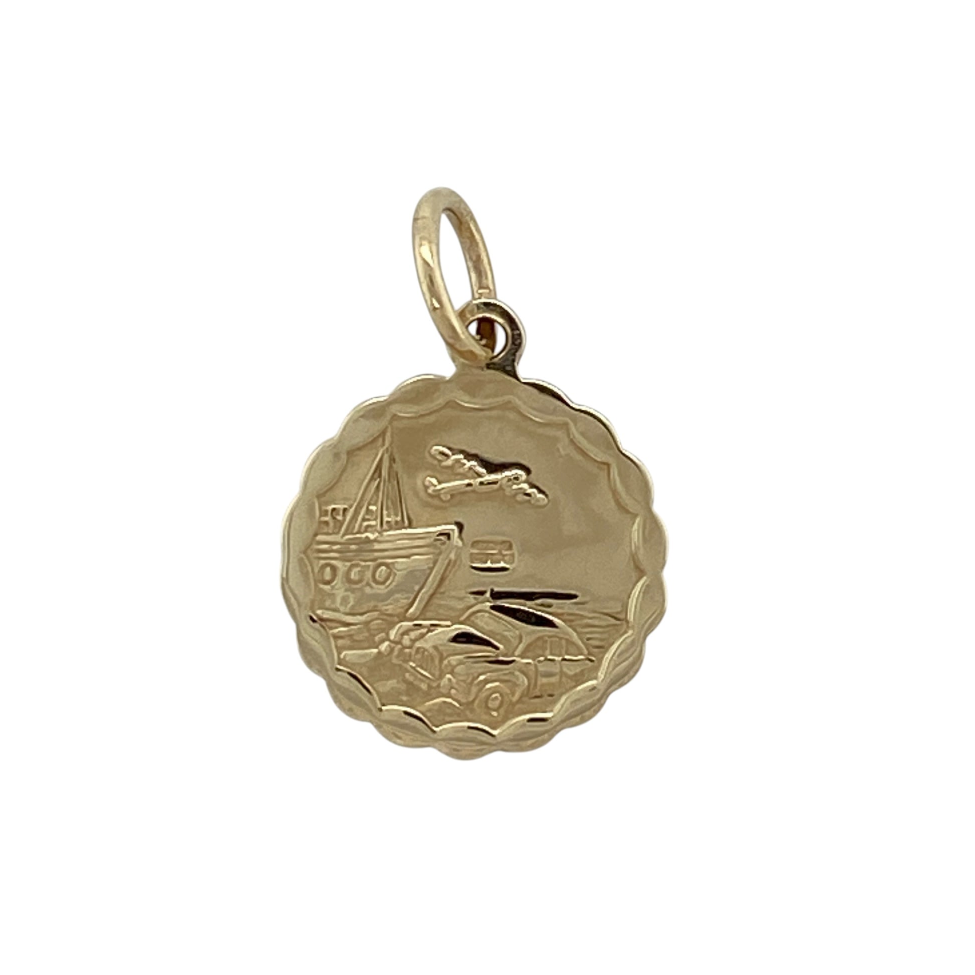 Add timeless symbolism and distinctive decorative detail to your jewellery collection with this pre-owned 9ct yellow gold scalloped edge round double sided St Christopher pendant, featuring a traditional design associated with protection and safe travel.

Design: The pendant showcases a classic round St Christopher motif framed by an attractive scalloped edge, adding texture and visual interest to the traditional design while retaining its meaningful and timeless appeal.