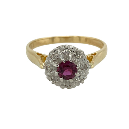 18ct Gold Diamond & Ruby Cluster Ring