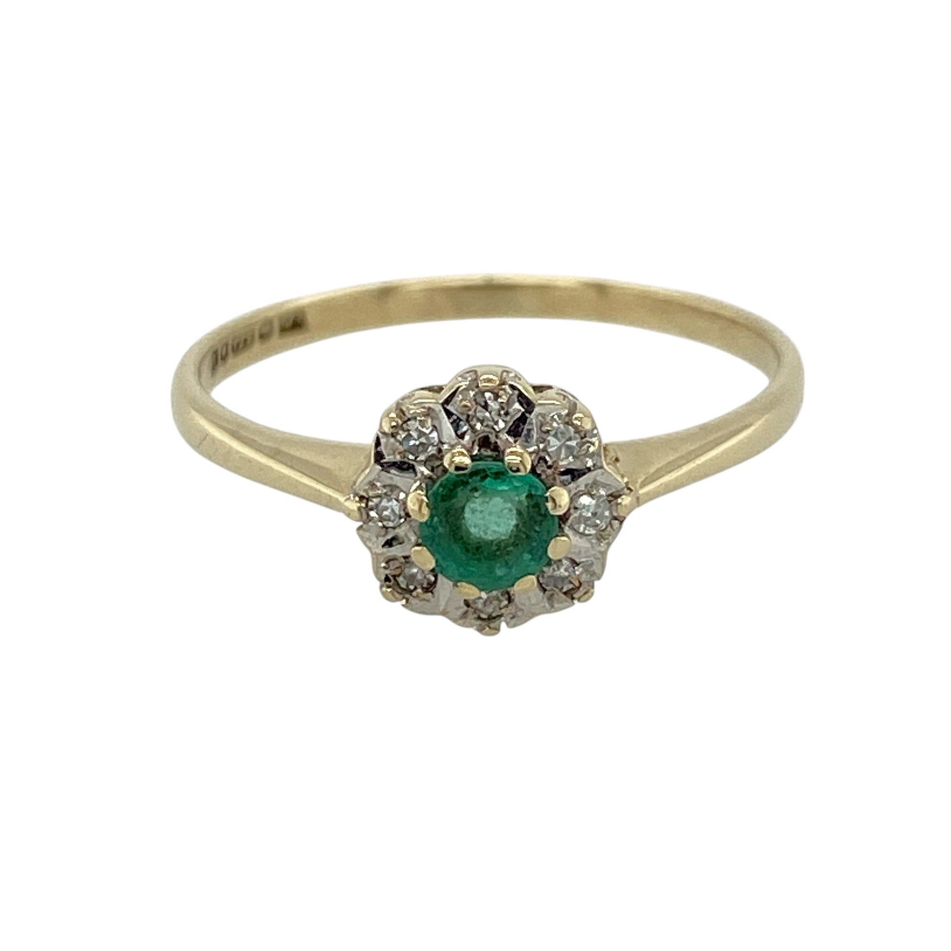 9ct Gold Diamond & Emerald Cluster Ring