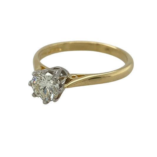 Add timeless elegance and classic sophistication to your jewellery collection with this pre-owned 18ct yellow gold diamond solitaire ring, featuring a substantial brilliant cut diamond with an elegant and enduring design.

Design: The ring showcases a classic solitaire design centred around a single brilliant cut diamond, allowing the diamond to form the striking focal point of the piece while offering timeless styling suitable for engagements, anniversaries or special occasions.