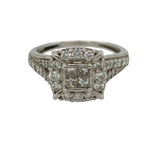 9ct White Gold & Diamond Cluster Ring